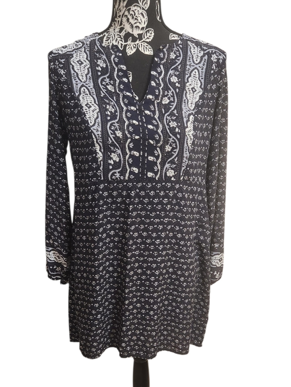 Chelsea & Theodore Boho Dream Tunic Dress - Navy & White XS